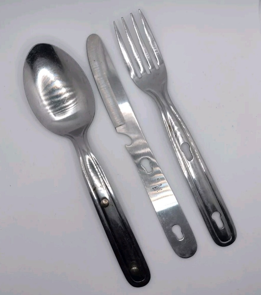 Vintage Camping Silverware Set Stainless Steel Interlocking