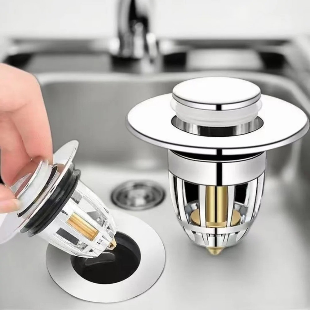 "Universal Pop-Up Sink Exhaust Cap - Chrome Filter with Ca Binder