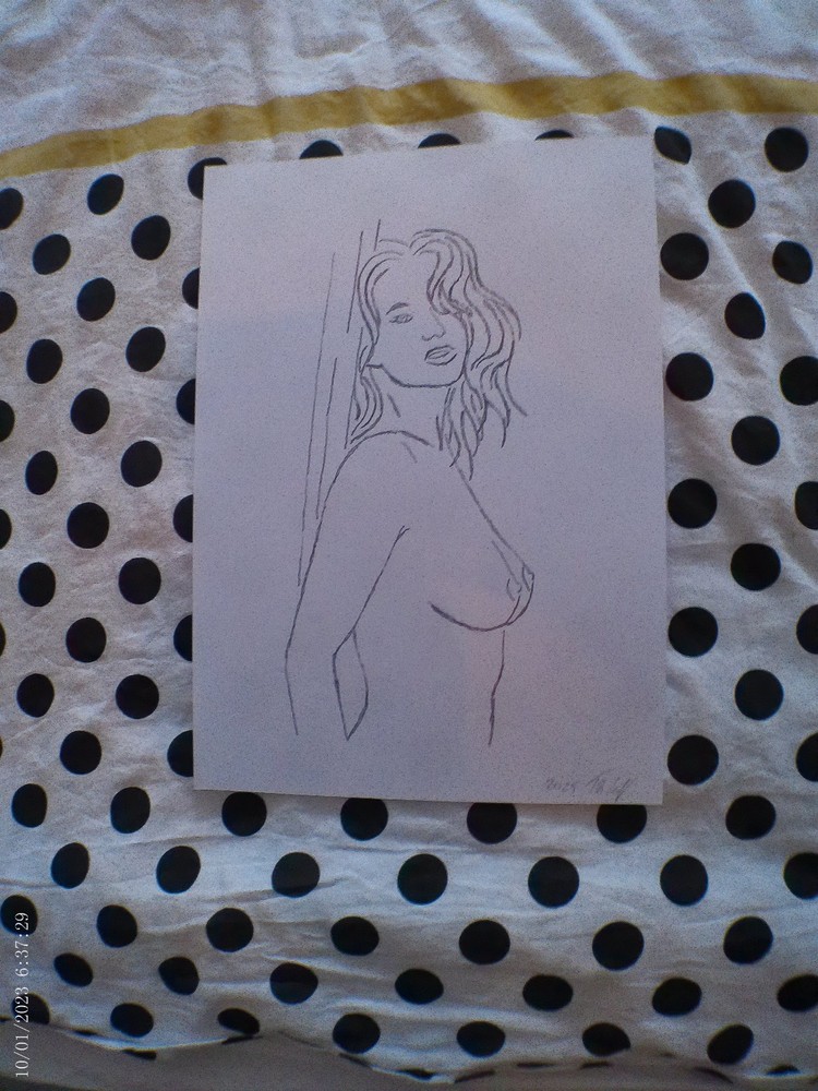 Female nude pencil drawing, unique