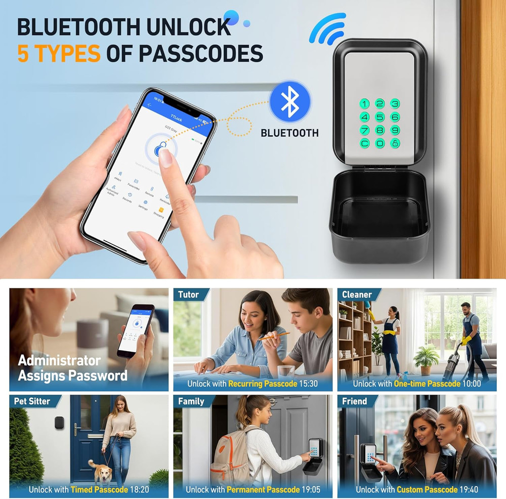 HUANLANG Smart Key Lock Box - Bluetooth Electronic Lock Box for Keys, Wall Mount