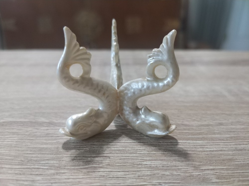 Vintage 1960s  white plastic dolphin display stand for egg or sphere