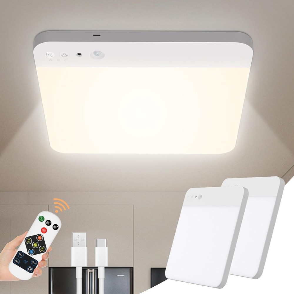 2x Rechargeable Motion Sensor Ceiling Light Dimmable Magnetic Mount Closet Light