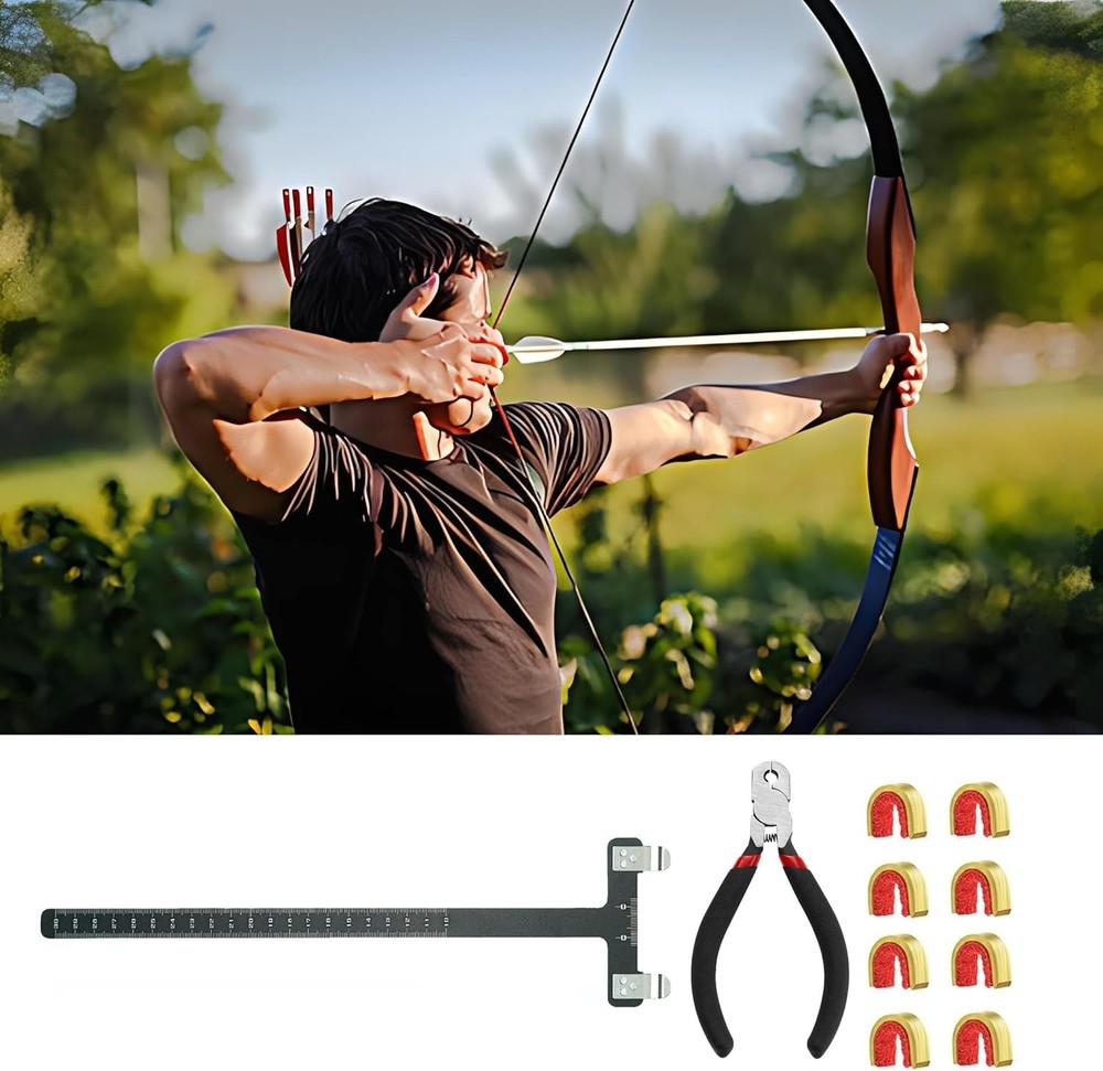 Archery Bow String Nocking Points Set with T Square Ruler Black New
