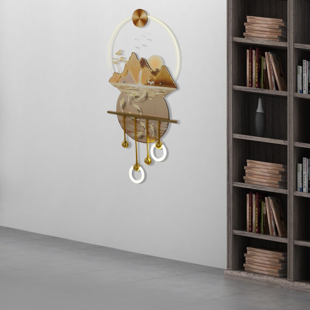 Gold Wall Hanging Decor Wall Art Decor W/ LED Light & Remote Control Modern