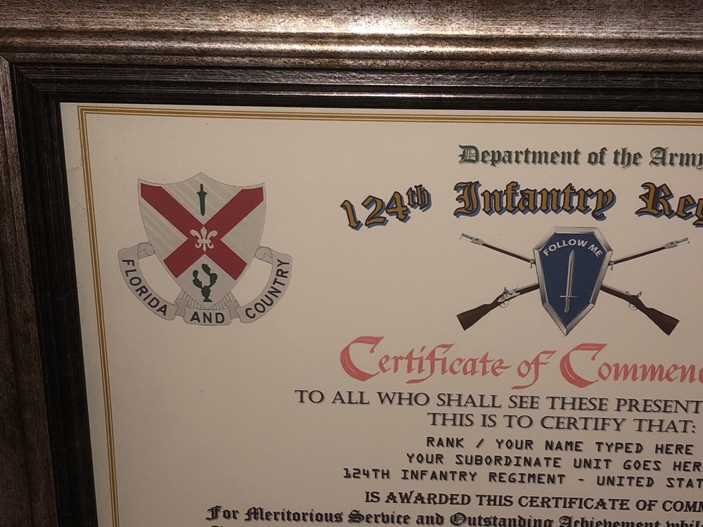 124TH INFANTRY REGIMENT / COMMEMORATIVE - CERTIFICATE OF COMMENDATION