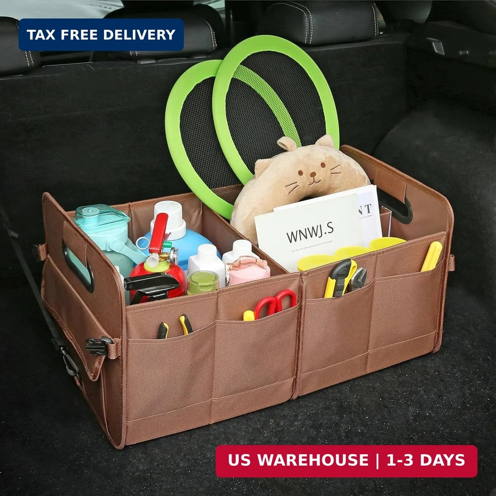 AOKJOY Car Trunk Organizer, Brown, Foldable, Non-slip, Adjustable, Multiple Comp