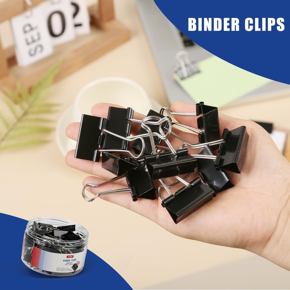 50Pcs Binder Clips Medium, Standard Medium 1-1/4 Inch, Black