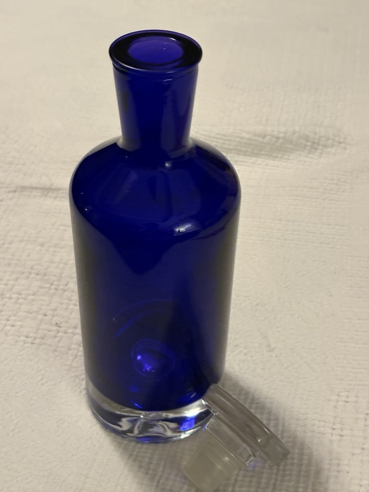 Cobalt Blue Glass Decanter Control Bubble On Bottom w/Stopper 11” Impressive