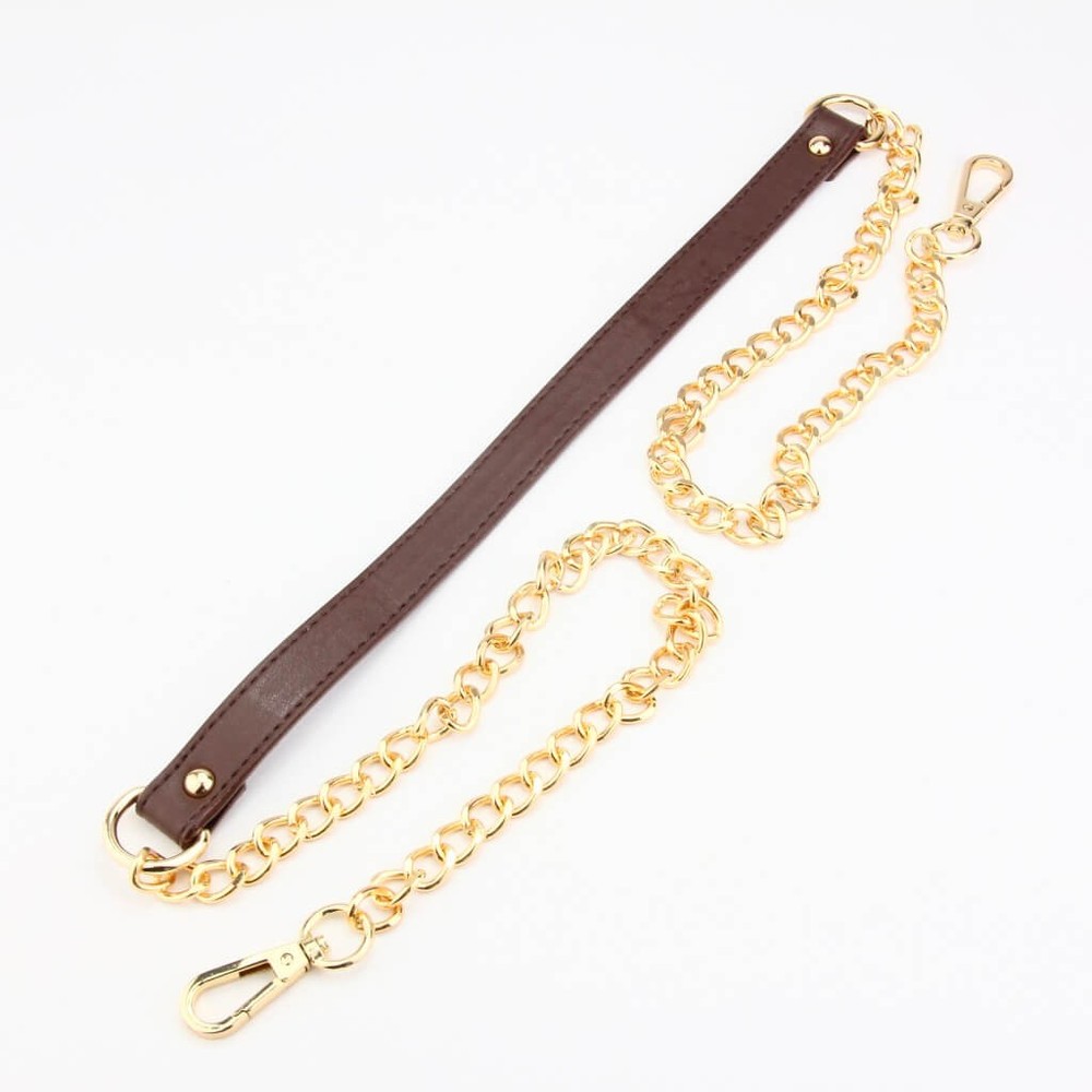 Center Leather Chain Shoulder Strap (Dark Brown) Cottonraffia