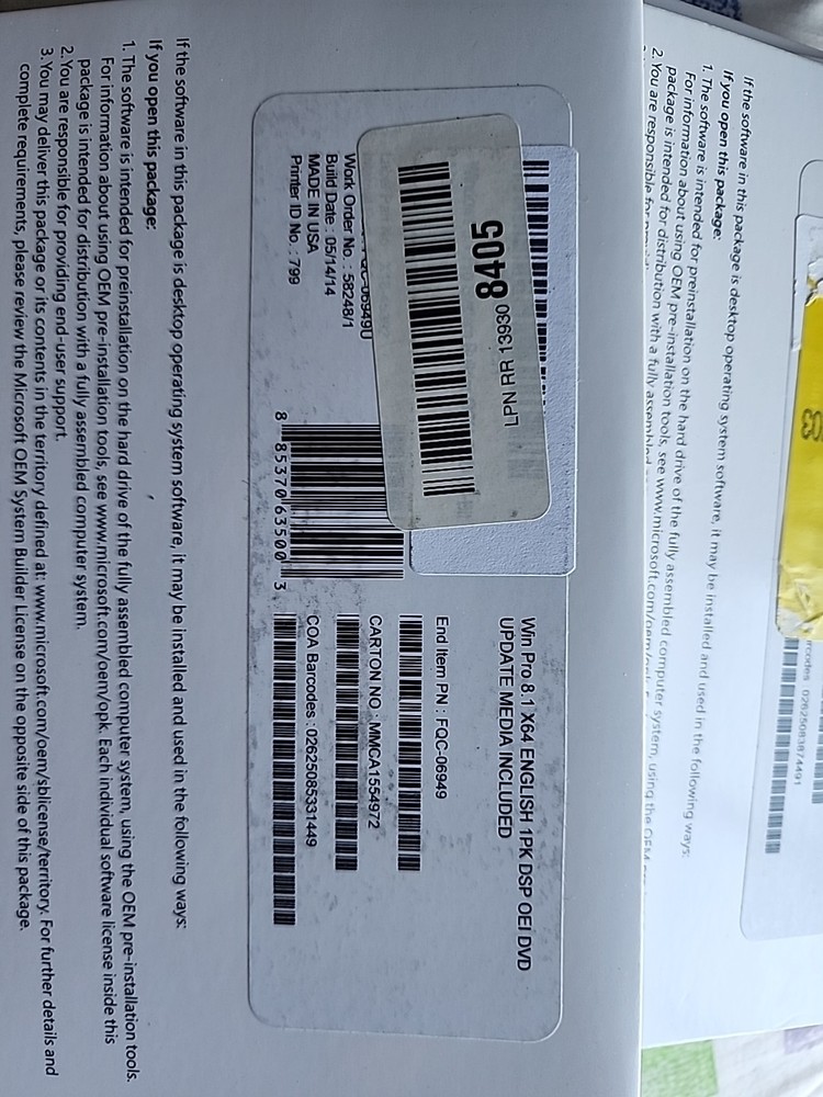 Microsoft Windows 8.1 64 Bit Update Media Included