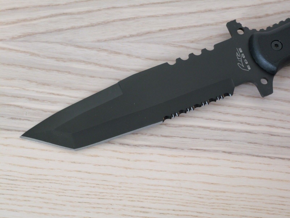 12" Combat Knife Fixed Blade Stealth Blach Tactical Combination Edge Nylon Case
