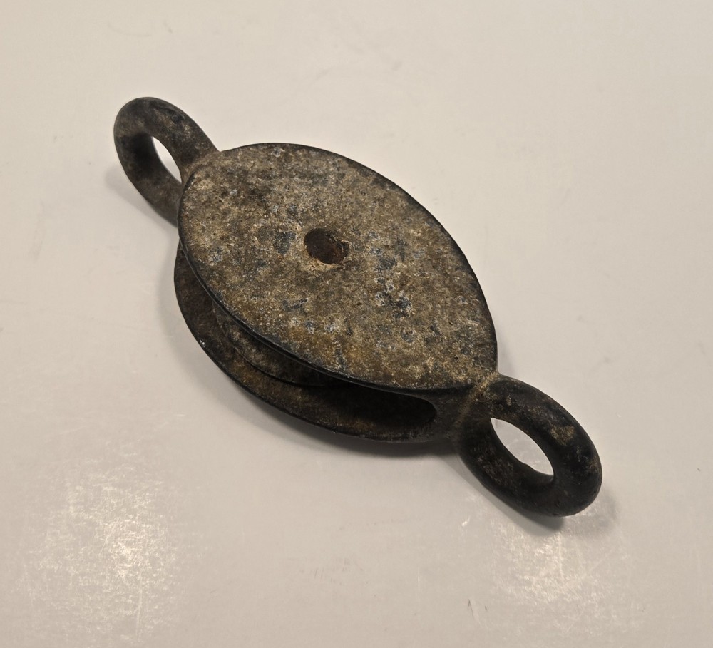 Vintage Single 6" Block And Tackle Cast Steel  2- Solid Eyes Ends
