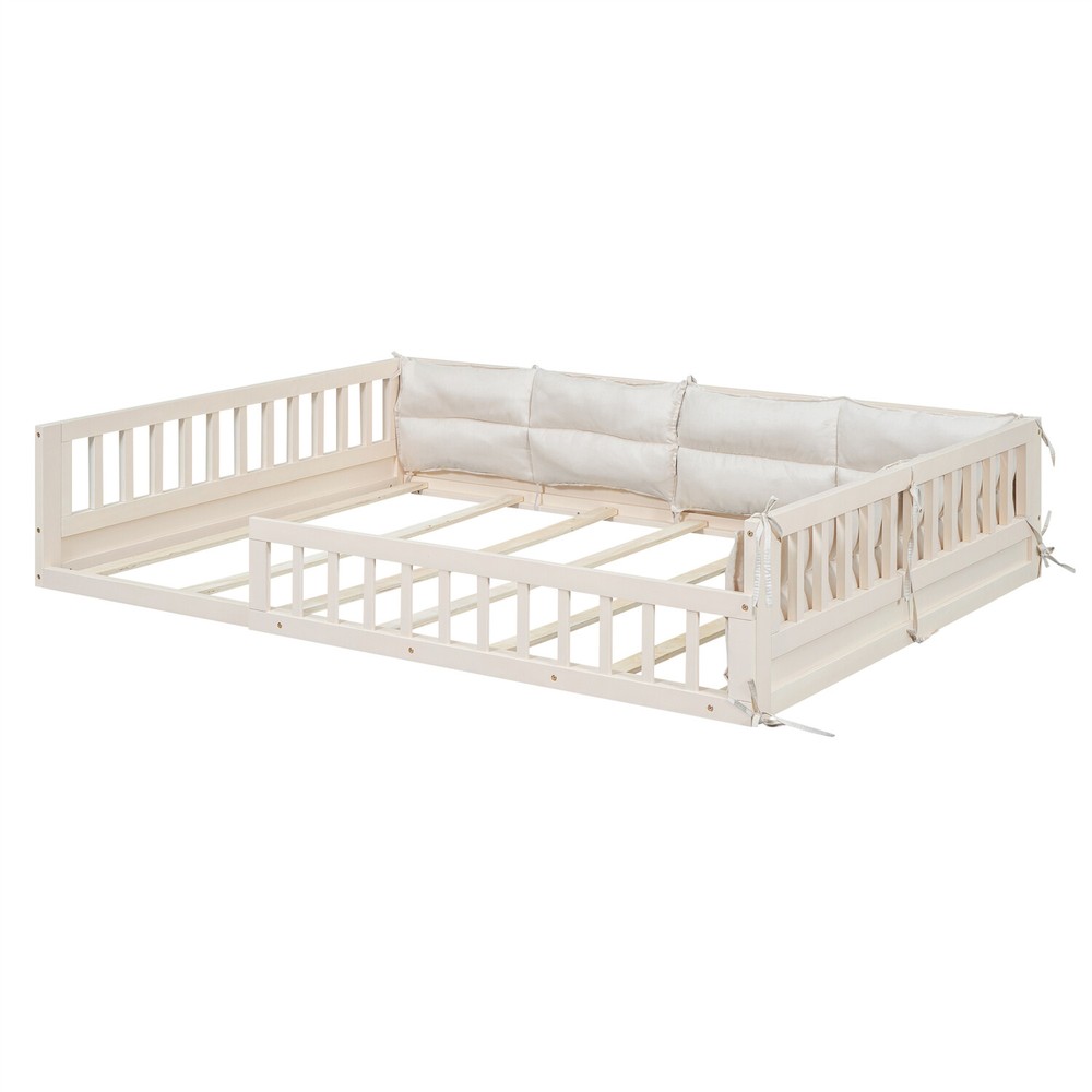 Full Size Bed Frame Upholstered Platform Bed Frame w/ Headboard Beige US