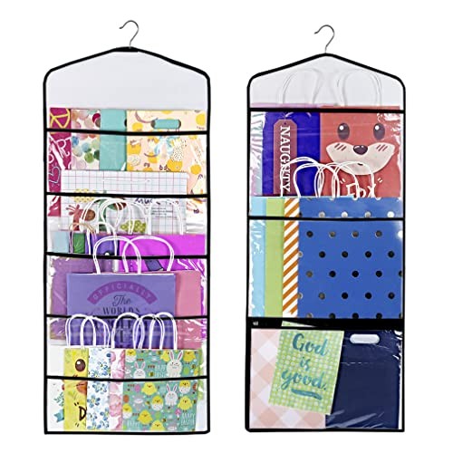Hanging Double Sided Gift Bag Storage Organizer with Multiple Front and Black