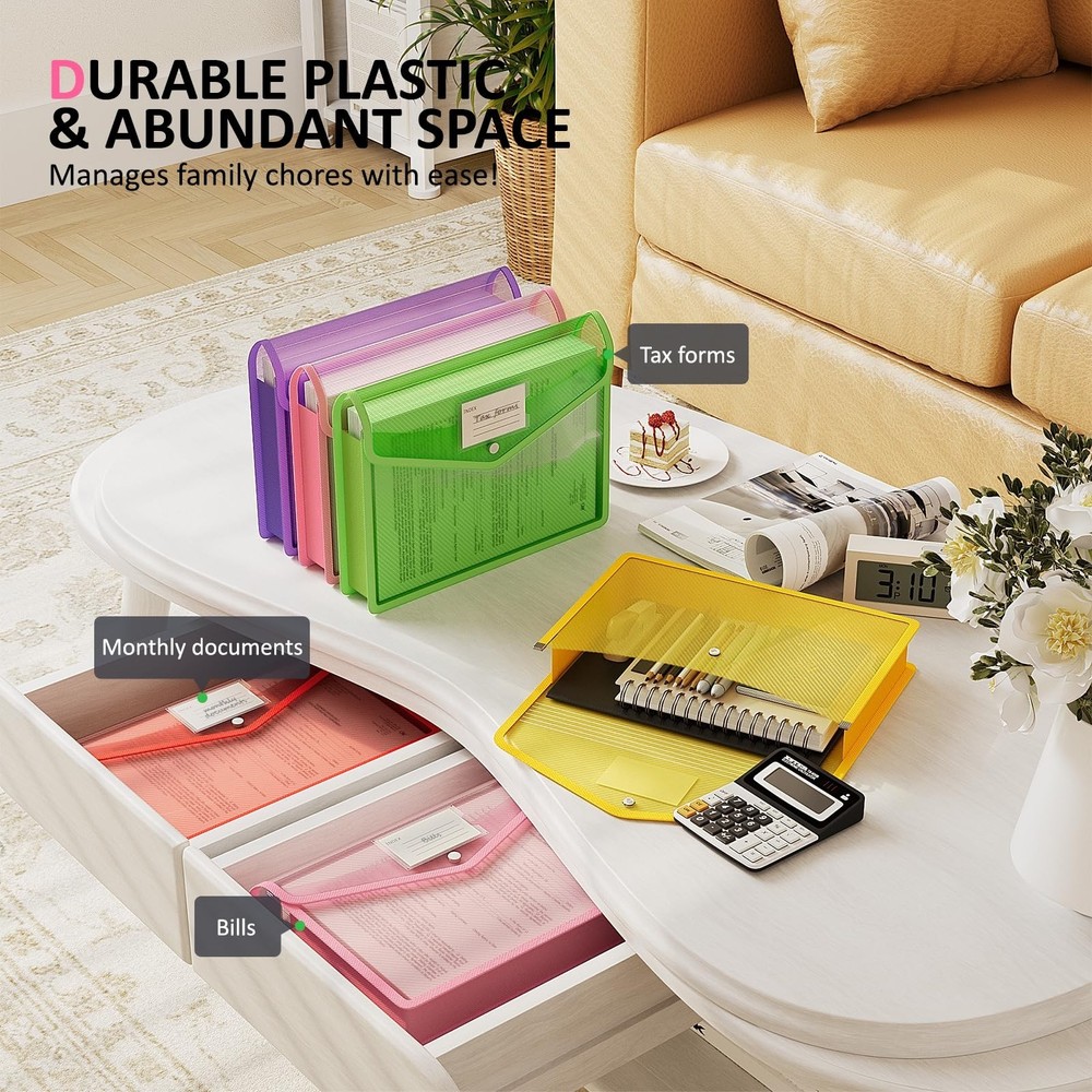 ThinkTex Plastic Expanding File Folders, Transparent Envelopes with Snap Clos...