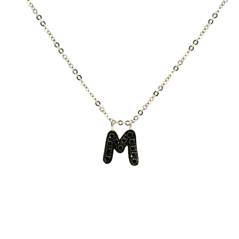 18k white gold 0.25ct black diamond M initial