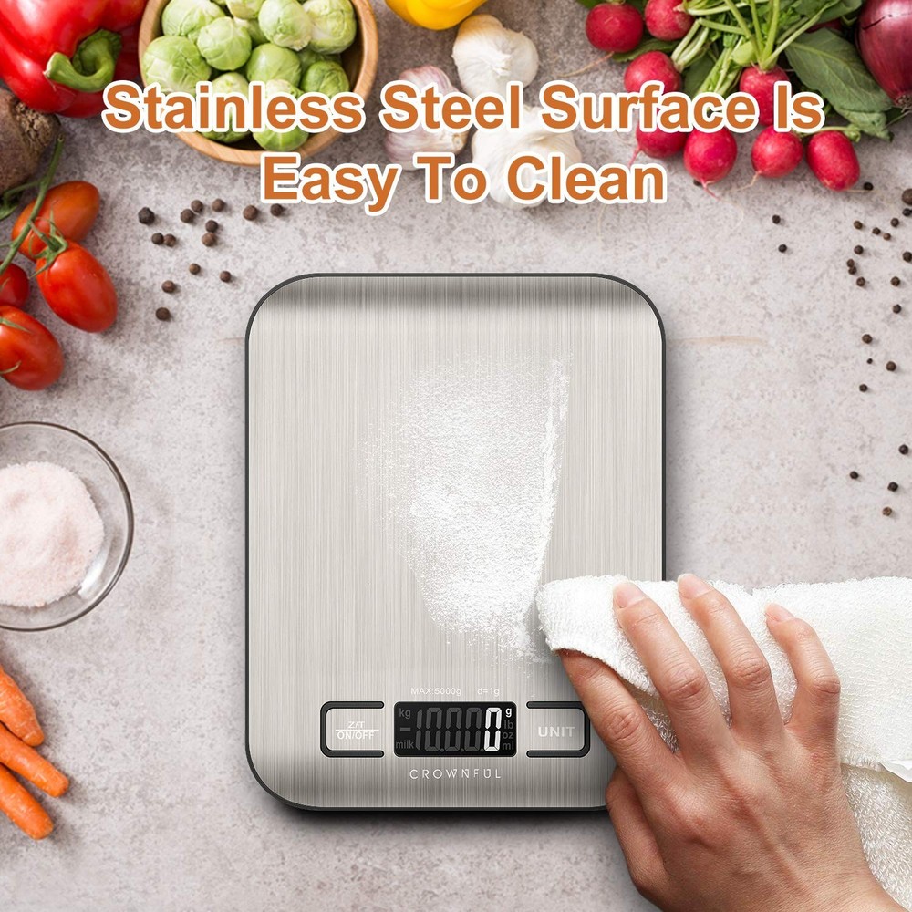 Versatile Digital Kitchen Scale 11 lb - LCD Display & 304 Stainless Steel Design