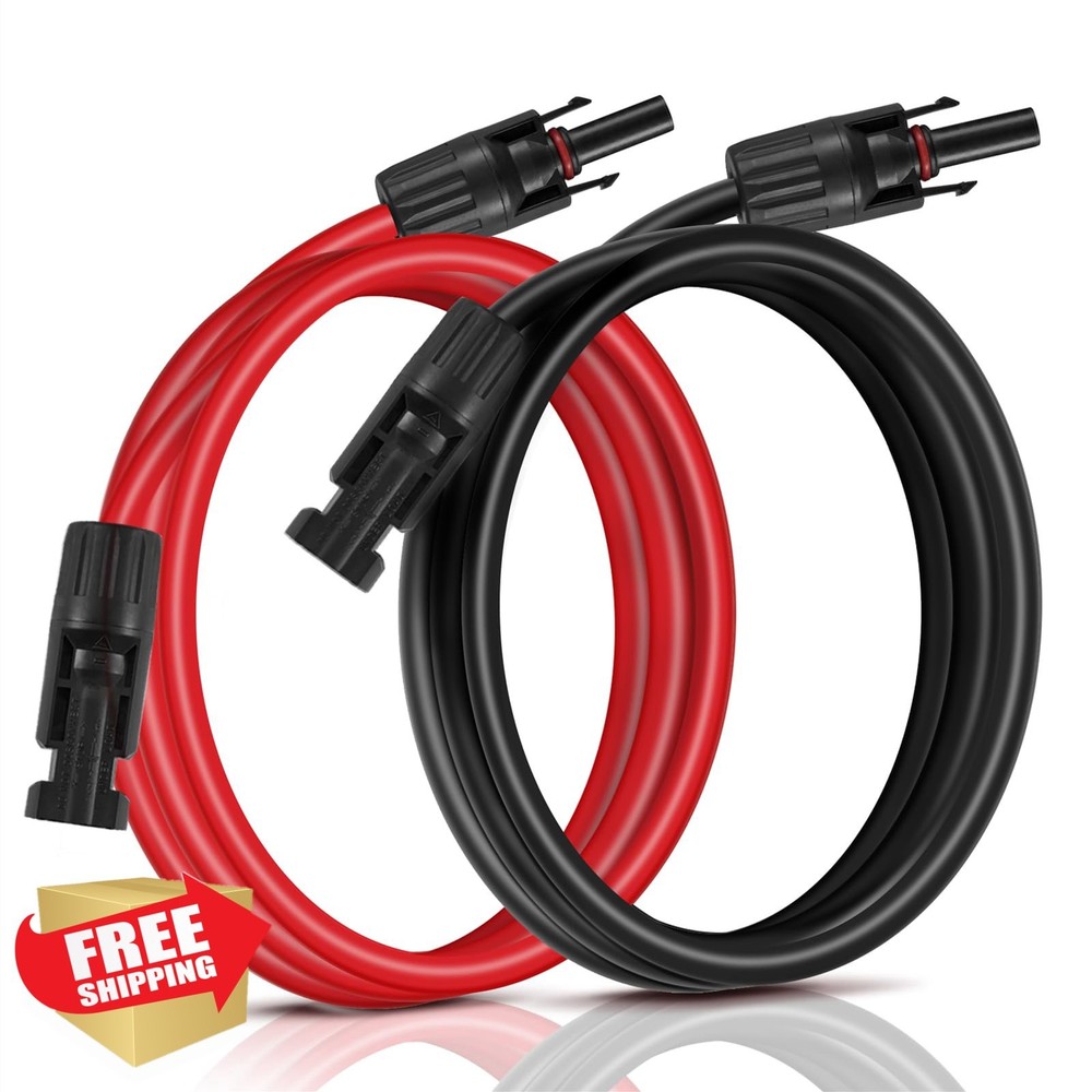 SOYAN 10ft 10AWG Solar Extension Cable Set, Red/Black Connectors