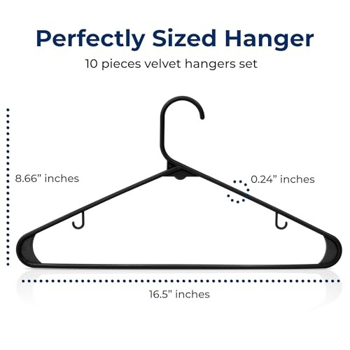 SereneLife 10 Pack Plastic Hangers (Black)
