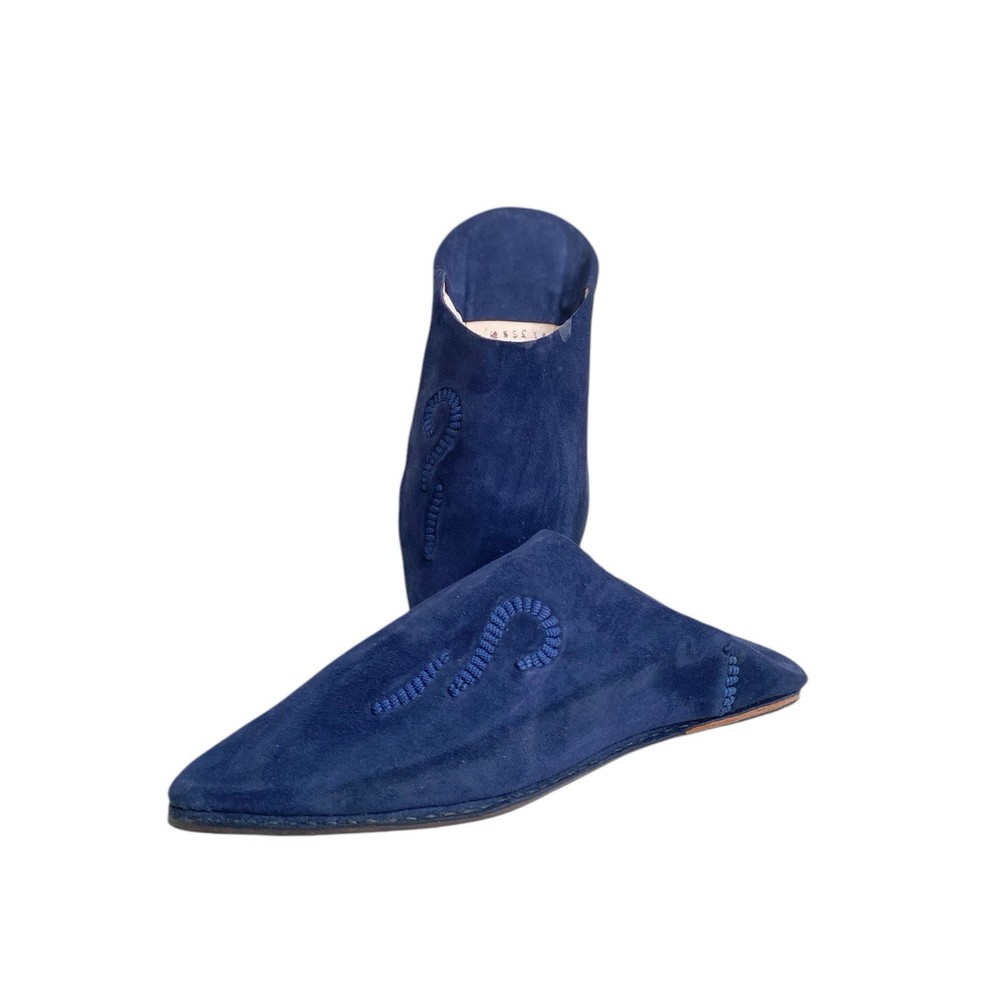 Blue Suede Moroccan Babouches Pointed Toe Hand Embossed Handmade