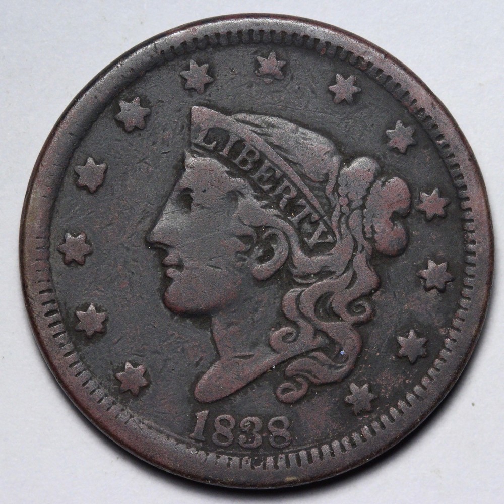 1838 Coronet Head Large Cent VF E128 QUKNM