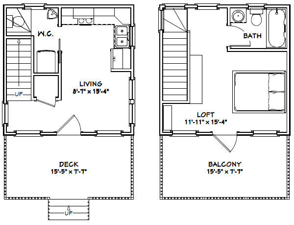 16x16 Tiny House -- 446 sq ft -- PDF Floor Plan -- Model 18A