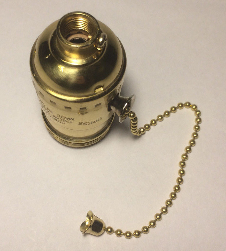 New On/Off Solid Brass Uno Pull Chain Lamp Socket Early Electric Style #SO285