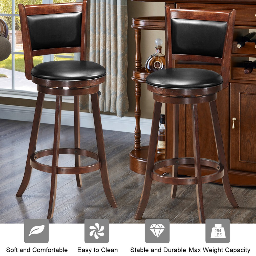 Costway 3pcs Pub Table Set 30" Round Bar Height Table & 2pcs Swivel Bar Stools