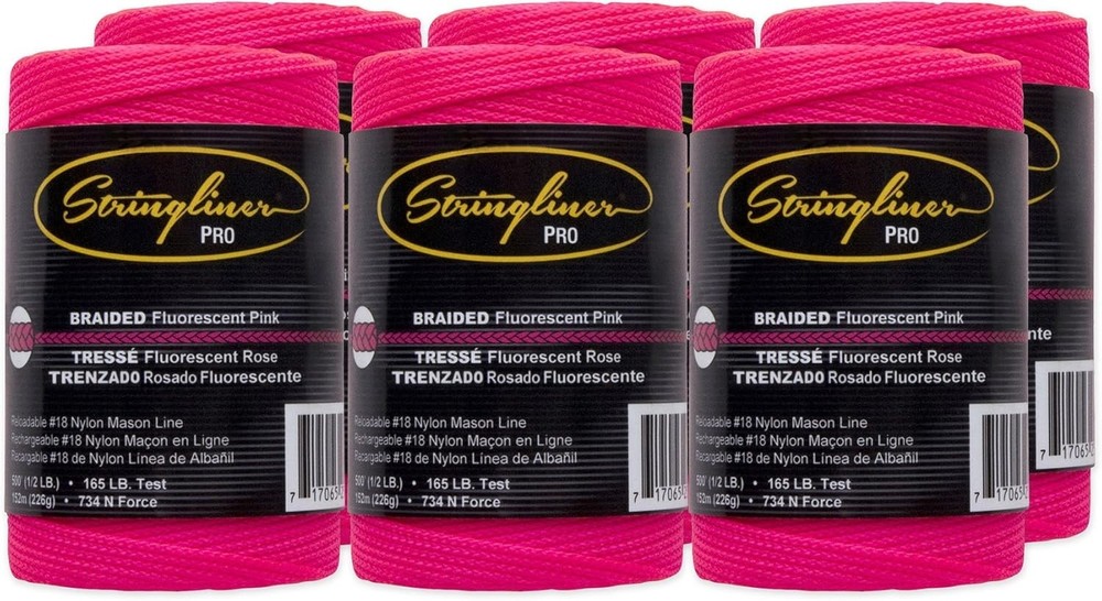 6-Pack Pink Braided Mason Line Replacement Roll 500'