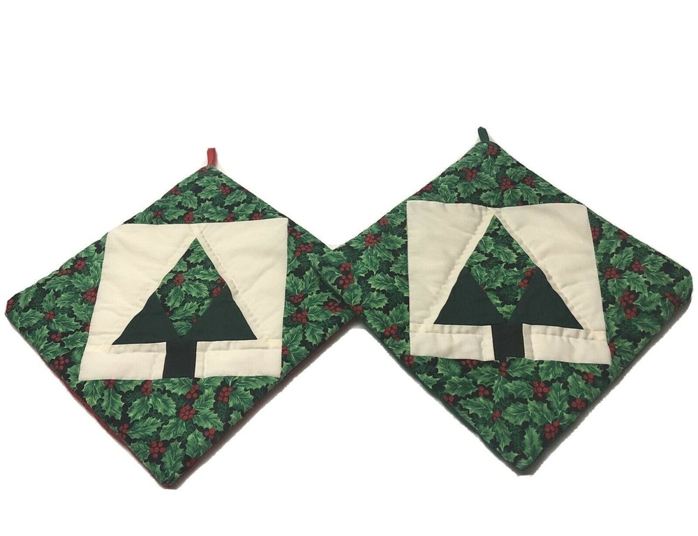 Quilted Pot Holders Christmas Trees Design Handmade