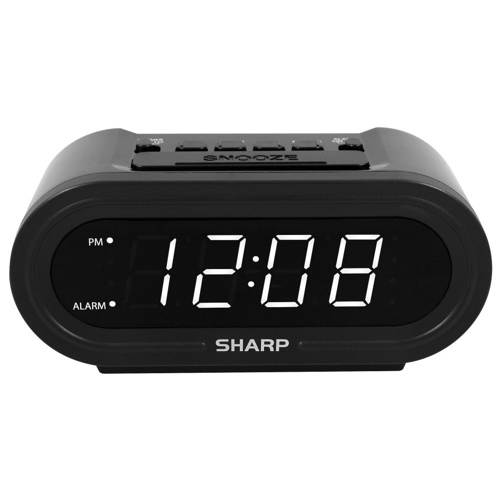 Digital Alarm Clock with Automatic Time Setting Black White LED Display
