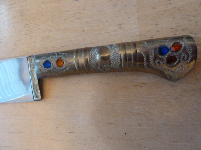 Middle Eastern Brass Dagger Knife Jeweled HANDLE Arabic Script
