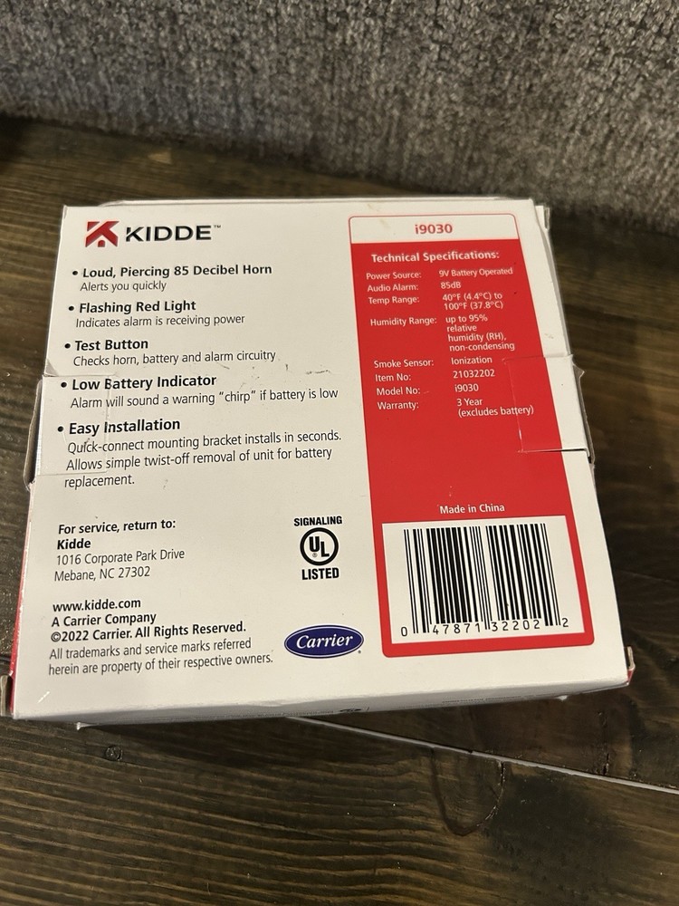 Kidde 5" Battery Ionization Smoke Alarm with Test Button Open Box