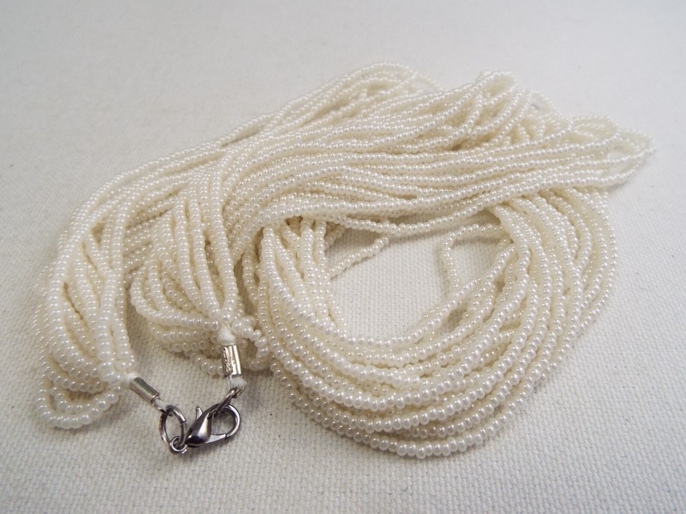 Multi Strand White Micro Glass Bead Necklace (C24)