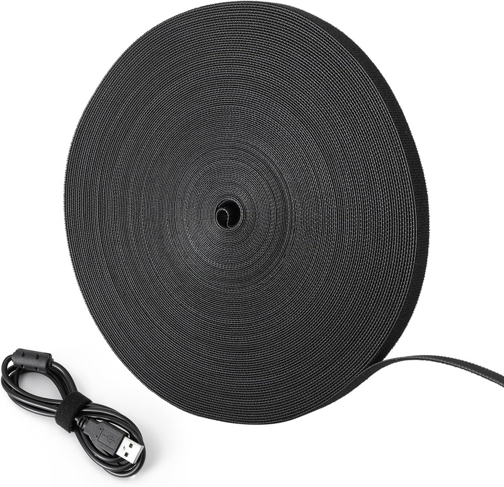 Double-Sided Hook and Loop Straps,1/2in x 100ft Black Hook and Loop Roll Double-