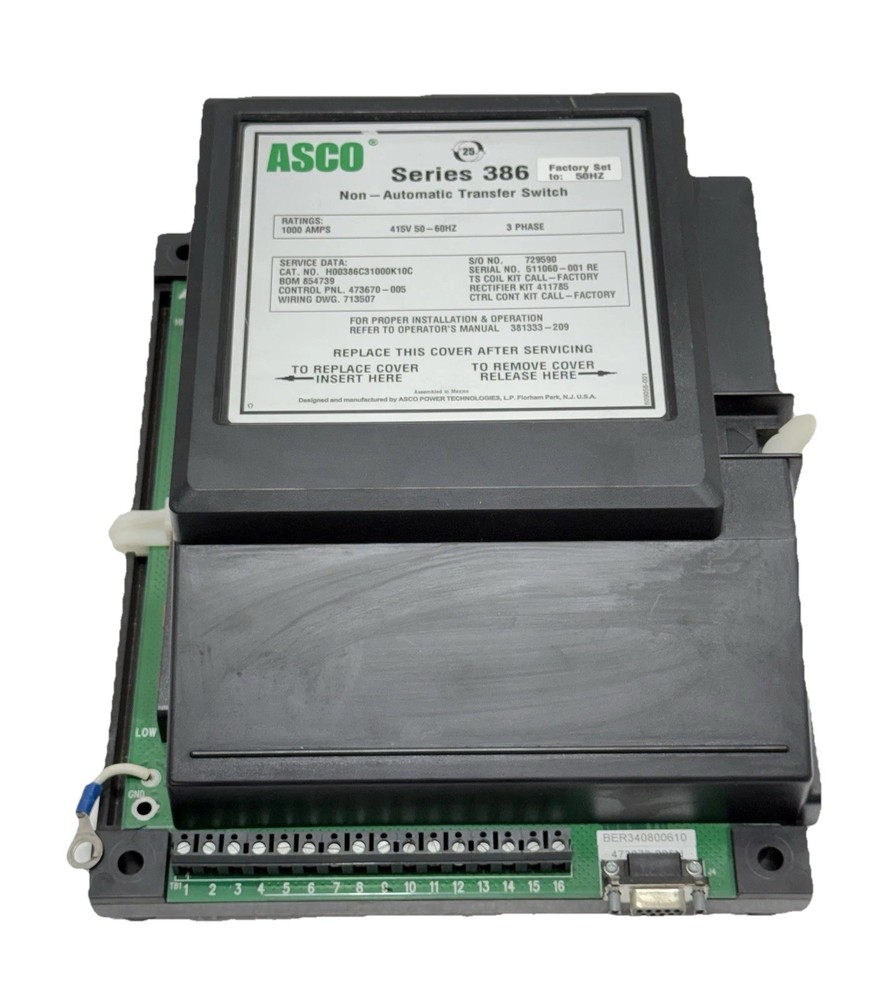Asco Series 386 473670-005 1000 AMPS  Non Automatic Transfer Switch