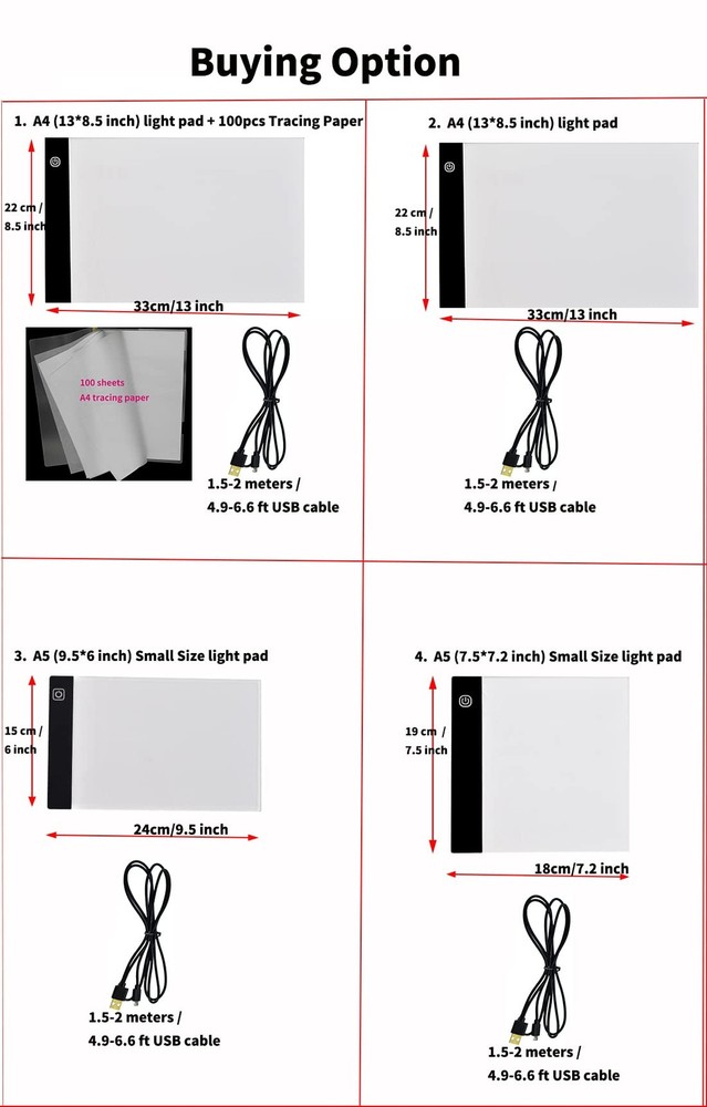 Ultra-Thin Portable A4 LED Light Box Tracer w/USB Cable Dimmable white