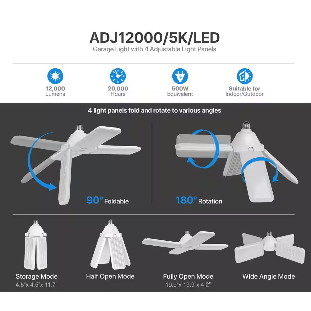 500-Watt Equivalent E26 Indoor Garage Adjustable Multi-Directional LED Light Bul