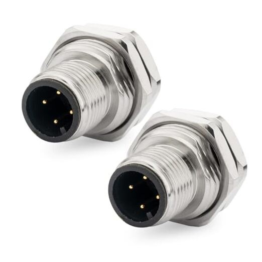 M12 A Coded IP67 Waterproof Front Bulkhead Panel Mount Connector 4 Pin Male