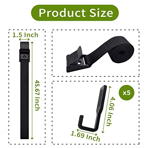Treestand Strap Gear Hangers with Large Hooks, Lightweight Multi-Hook Black