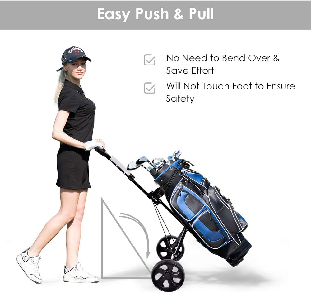Golf Push Pull Cart, Lightweight Foldable 2 Wheels Push Pull Golf Cart Trolley,