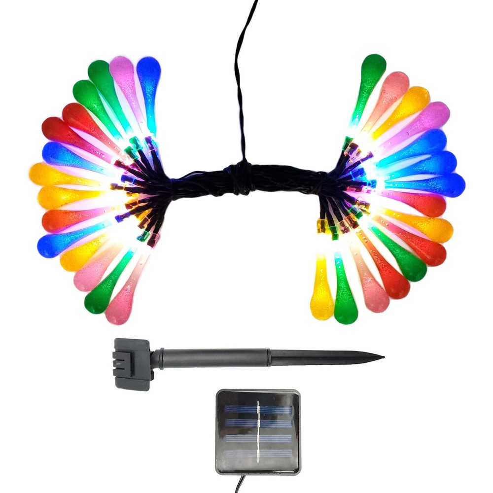LumaBase Solar Powered Crystal Water Drop String Lights - Multicolor