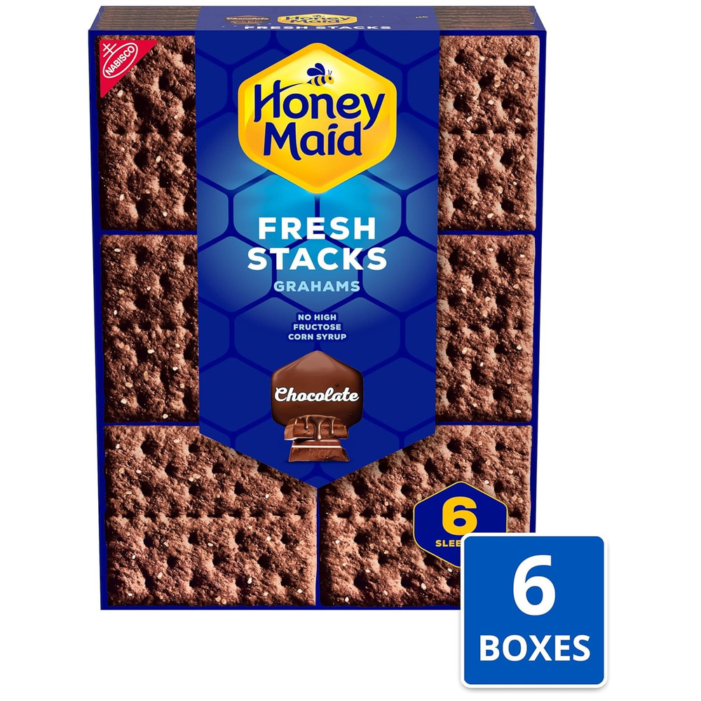 Fresh Stacks Chocolate Graham Crackers, Bulk Travel Snacks, 6 Boxes (36 Multi Sn