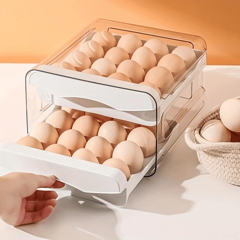 2 Layer Egg Storage Box Drawer Fridge Organizer Large Capacity Kitchen Rack