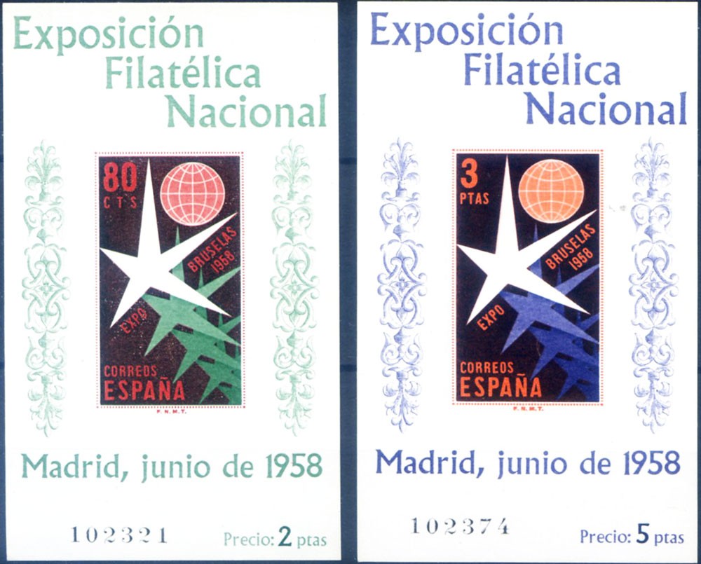 Spain. 1958 Philatelic Exhibition. 2 sheets, with minimal defects.