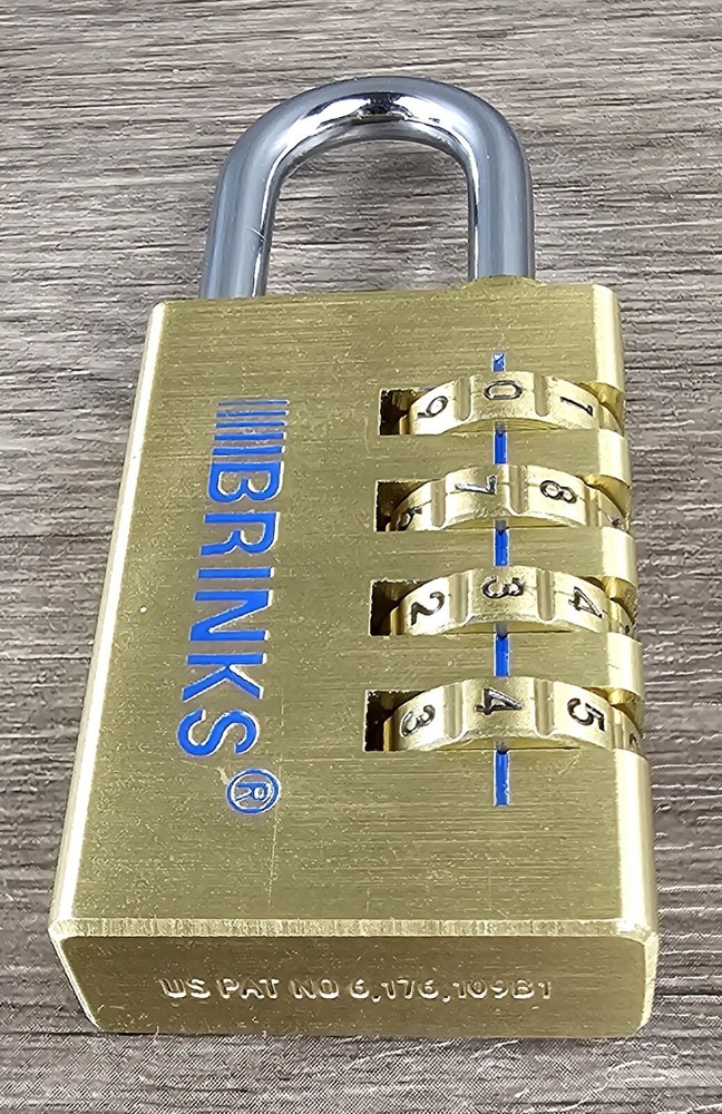 Vtg Brinks brass 4 dial combination weather resistant solid padlock