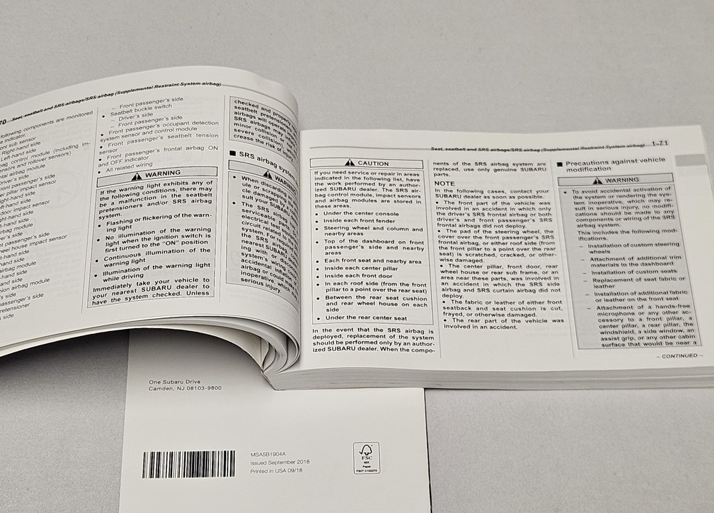 2019 Subaru Outback Owner's Manual & Quick Guide