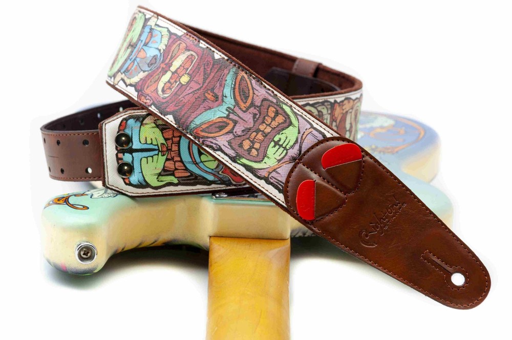 RightOn! Tiki Design Guitar Strap; White
