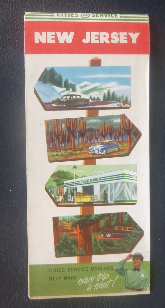 1954 New Jersey road map Cities Service gas