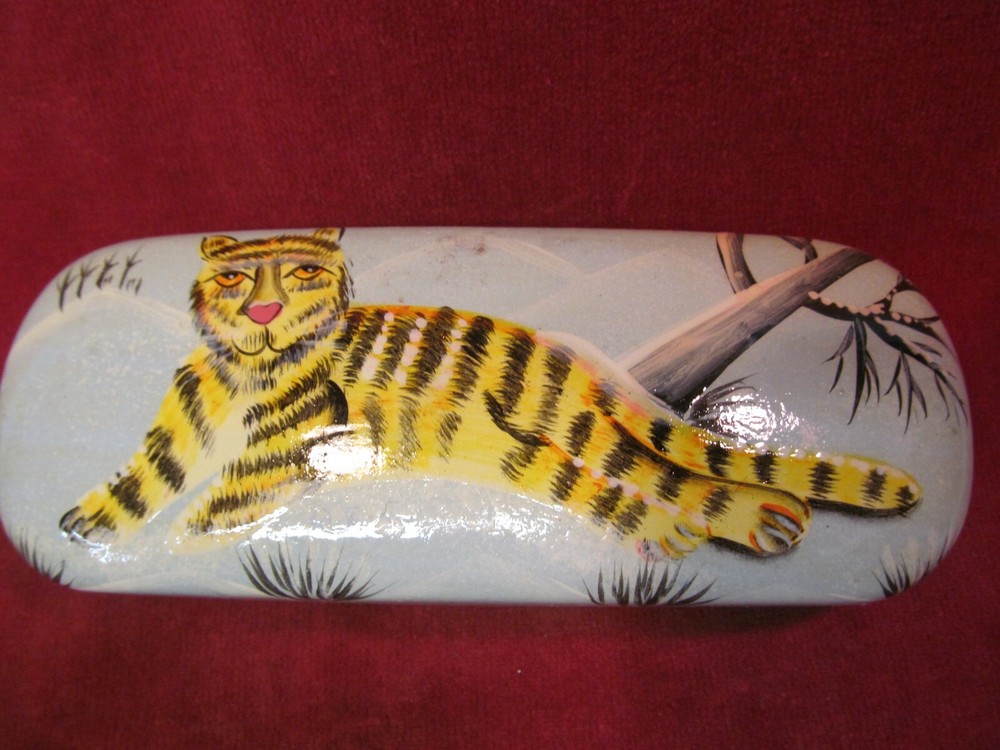 HAND PAINTED TIGER EYEGLASSES CASE